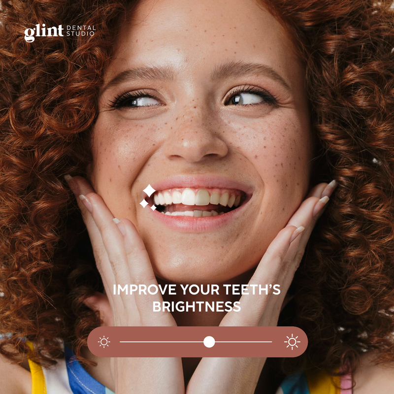 Professional teeth whitening treatment at Glint Dental Studio Austin with Dr. Iana Elledge helping a patient brighten their smile.